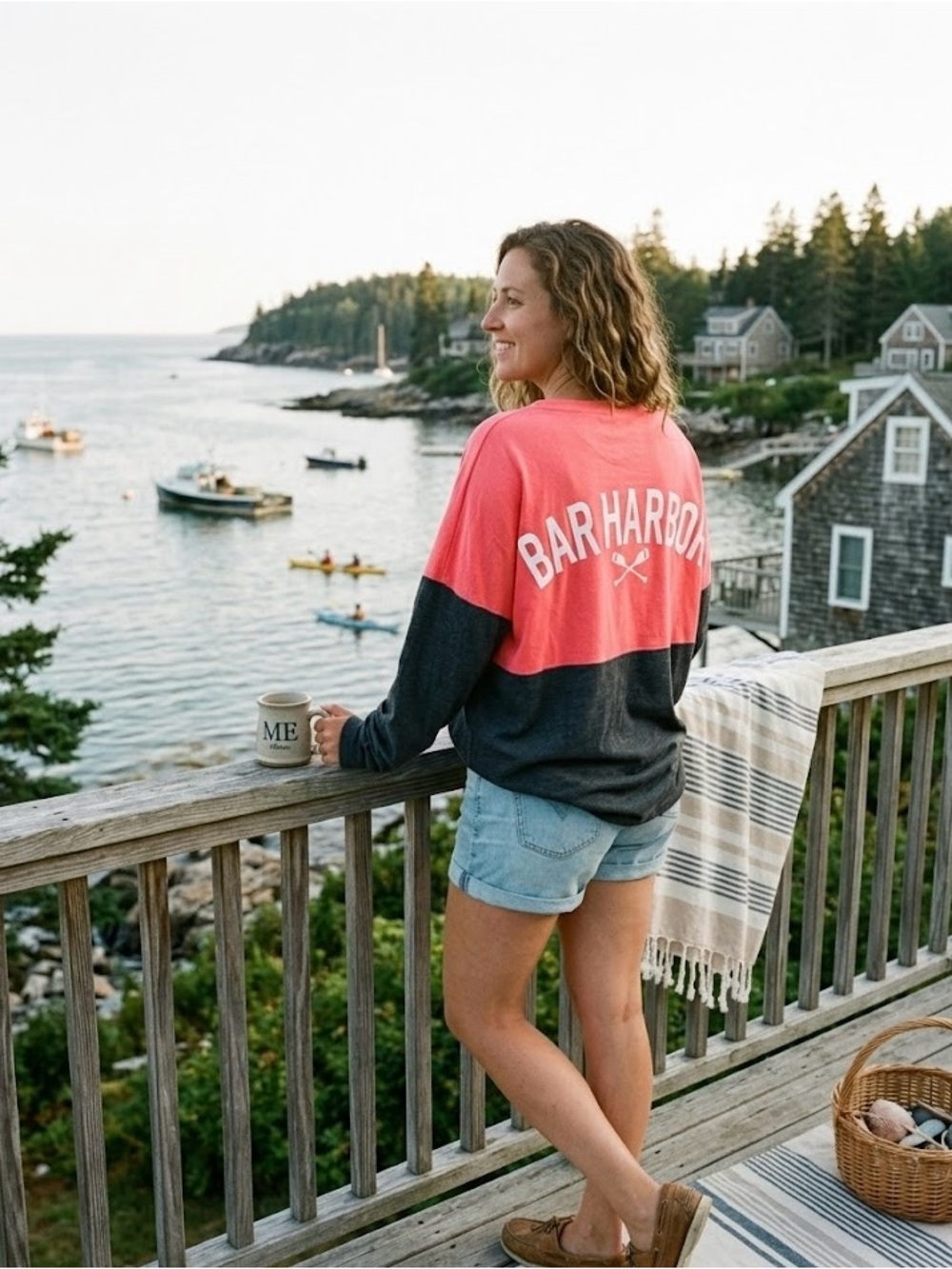 Bar Harbor Nautical Colorblock Pullover - Coral & Charcoal Southpointe Jersey